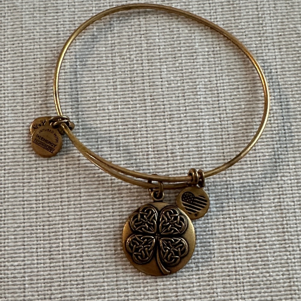 Alex & Ani Gold-Tone Clover Charm Bangle Bracelet
